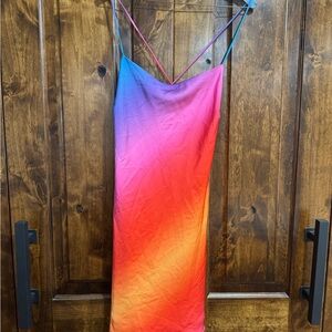 Show Me Your MuMu Ombre Pink to Orange Backless Slip Dress